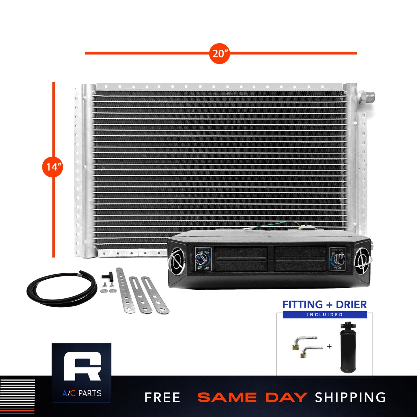 Universal Kit Under dash Evaporator 12V & Condenser Parallel Flow 14" x 20"