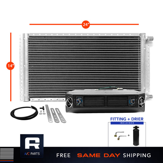 Universal Kit Under dash Evaporator 12V & Condenser Parallel Flow 14" x 24"