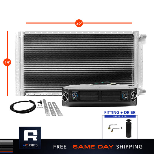 Universal Kit Under dash Evaporator 12V & Condenser Parallel Flow 14" x 26"