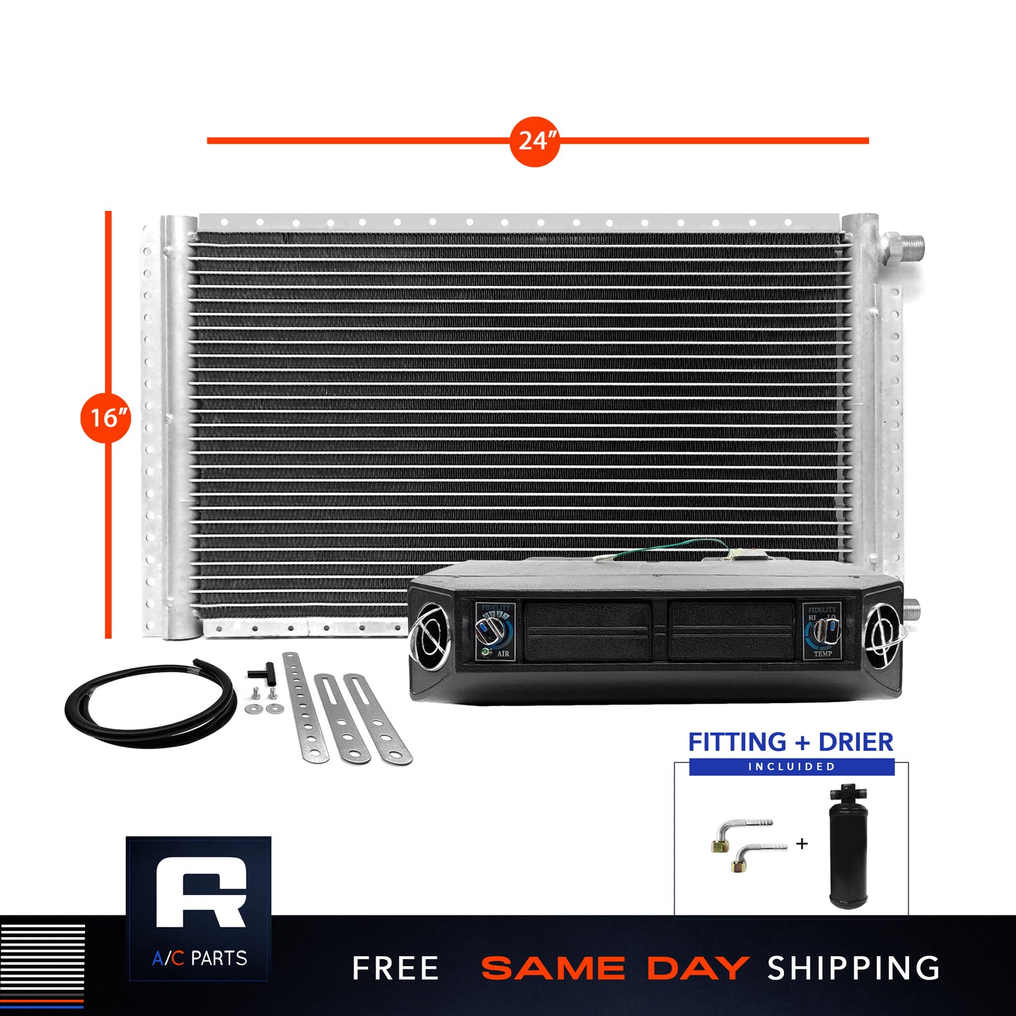 Universal Kit Under dash Evaporator 12V & Condenser Parallel Flow 16" x 24"