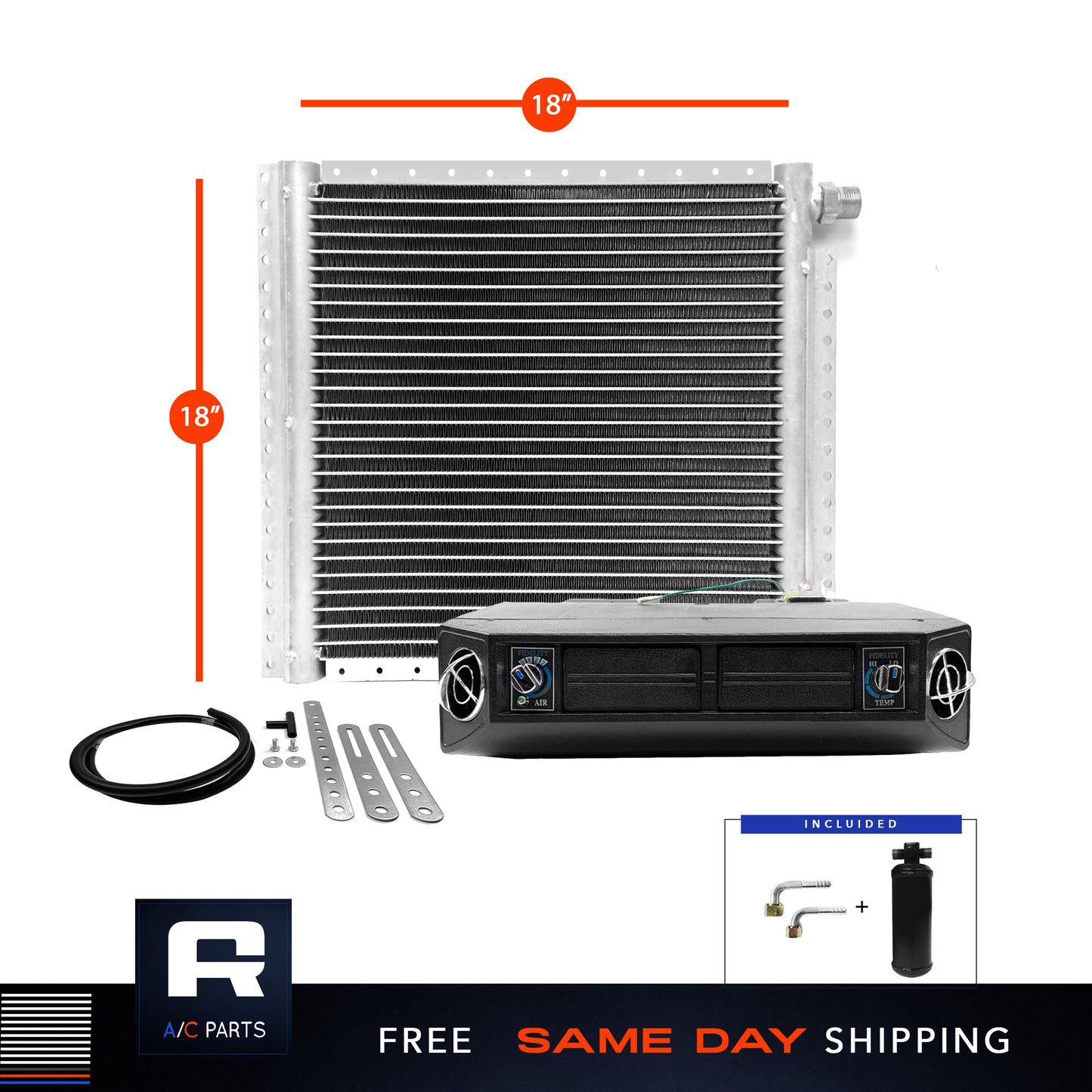 Universal Kit Under dash Evaporator 12V & Condenser Parallel Flow 18" x 18"