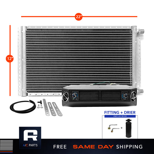 Universal Kit Under dash Evaporator 12V & Condenser Parallel Flow 12" x 22"