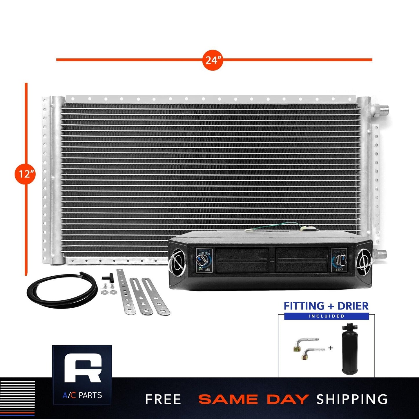 Universal Kit Under dash Evaporator 12V & Condenser Parallel Flow 12" x 24"