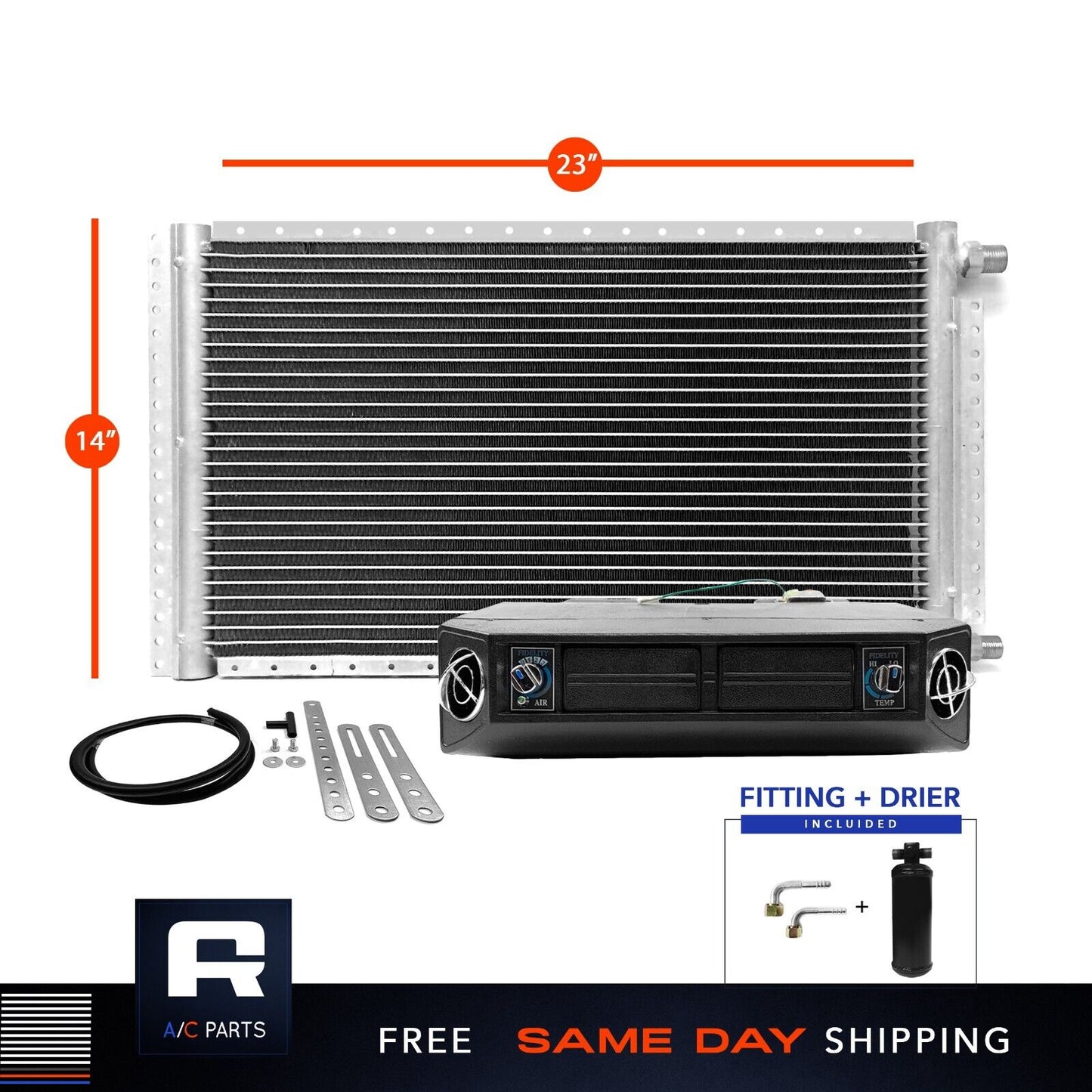 Universal Kit Under dash Evaporator 12V & Condenser Parallel Flow 14" x 23"