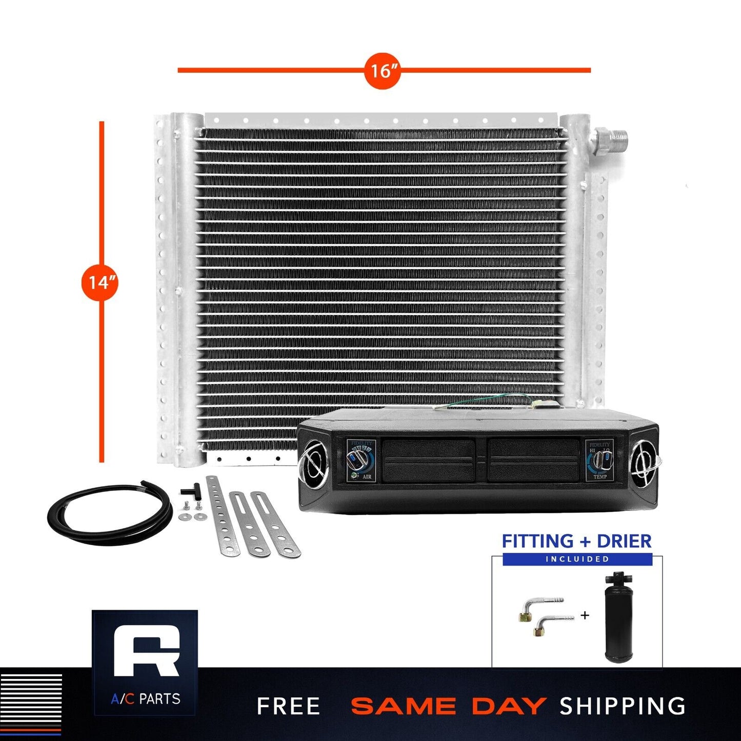 Universal Kit Under dash Evaporator 12V & Condenser Parallel Flow 14" x 16"