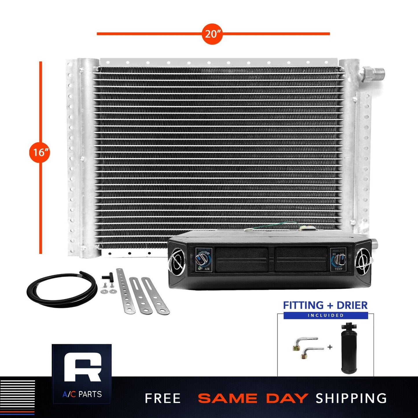 Universal Kit Under dash Evaporator 12V & Condenser Parallel Flow 16" x 20"